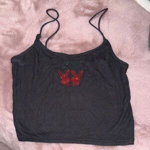 PLAYBOY Black Camisole with Red and Green Design
